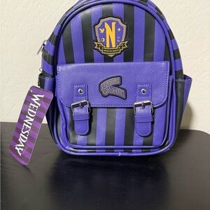 Wednesday Addams Mini Backpack purple and black striped NWT